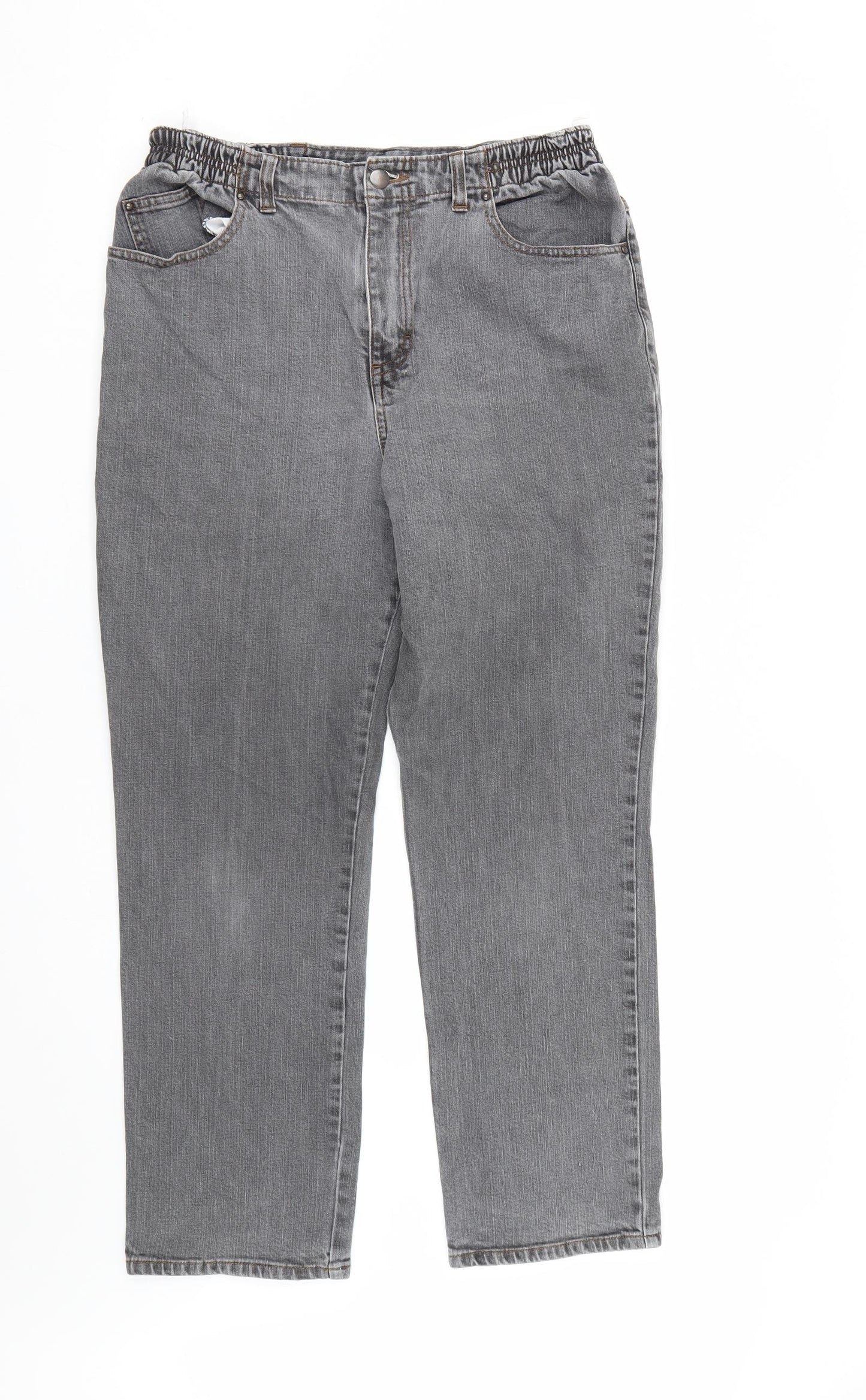 M&S Womens Grey  Denim Straight Jeans Size 14 L27 in