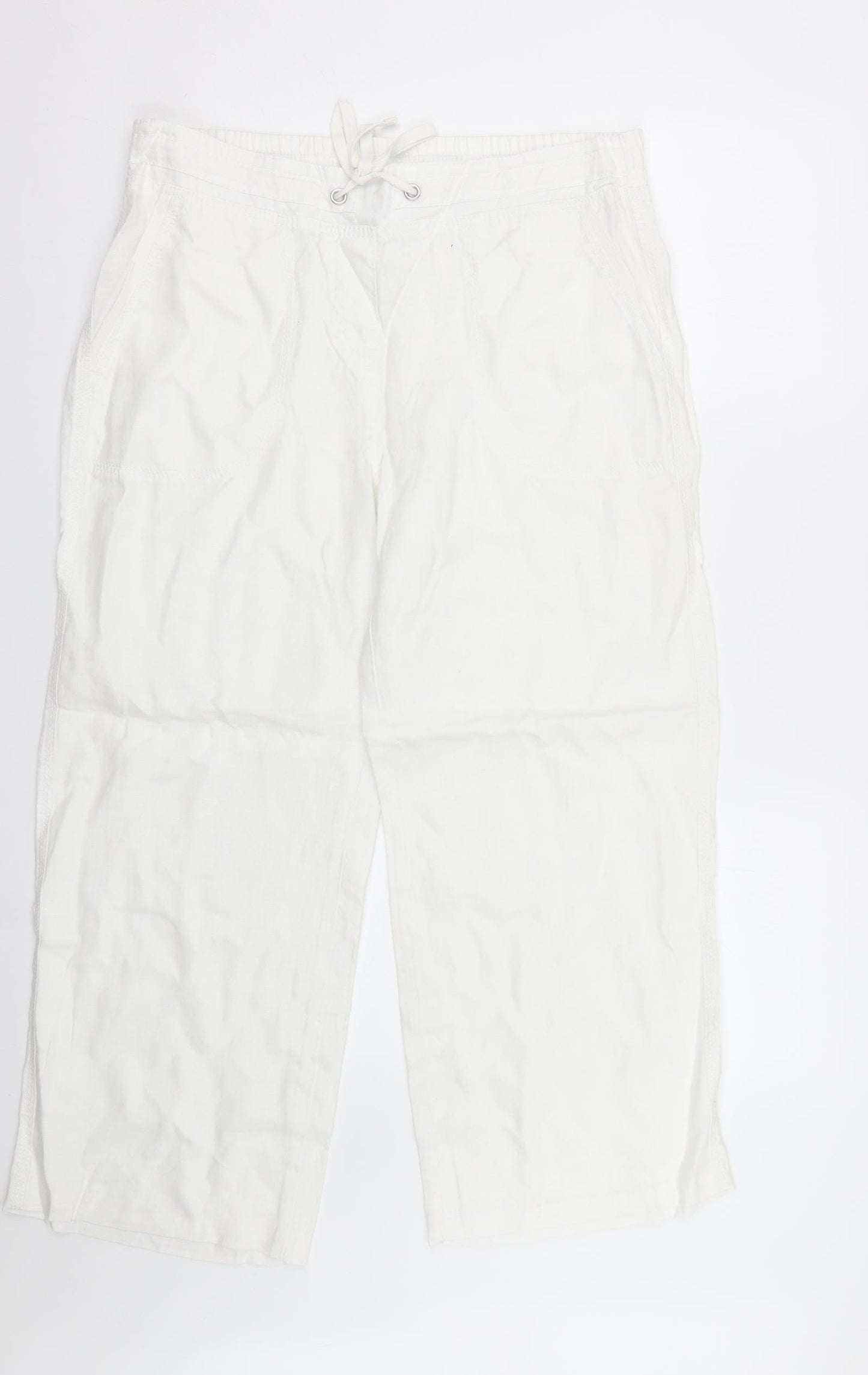 M&S Womens White   Trousers  Size 14 L26 in