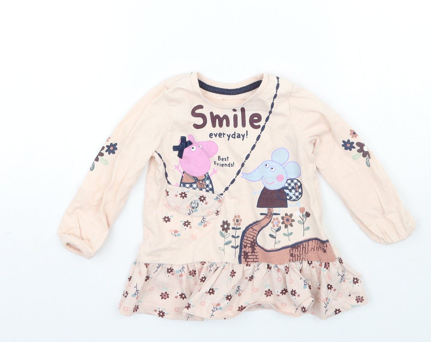 Peppa Pig Girls Pink Floral  Basic T-Shirt Size 2 Years