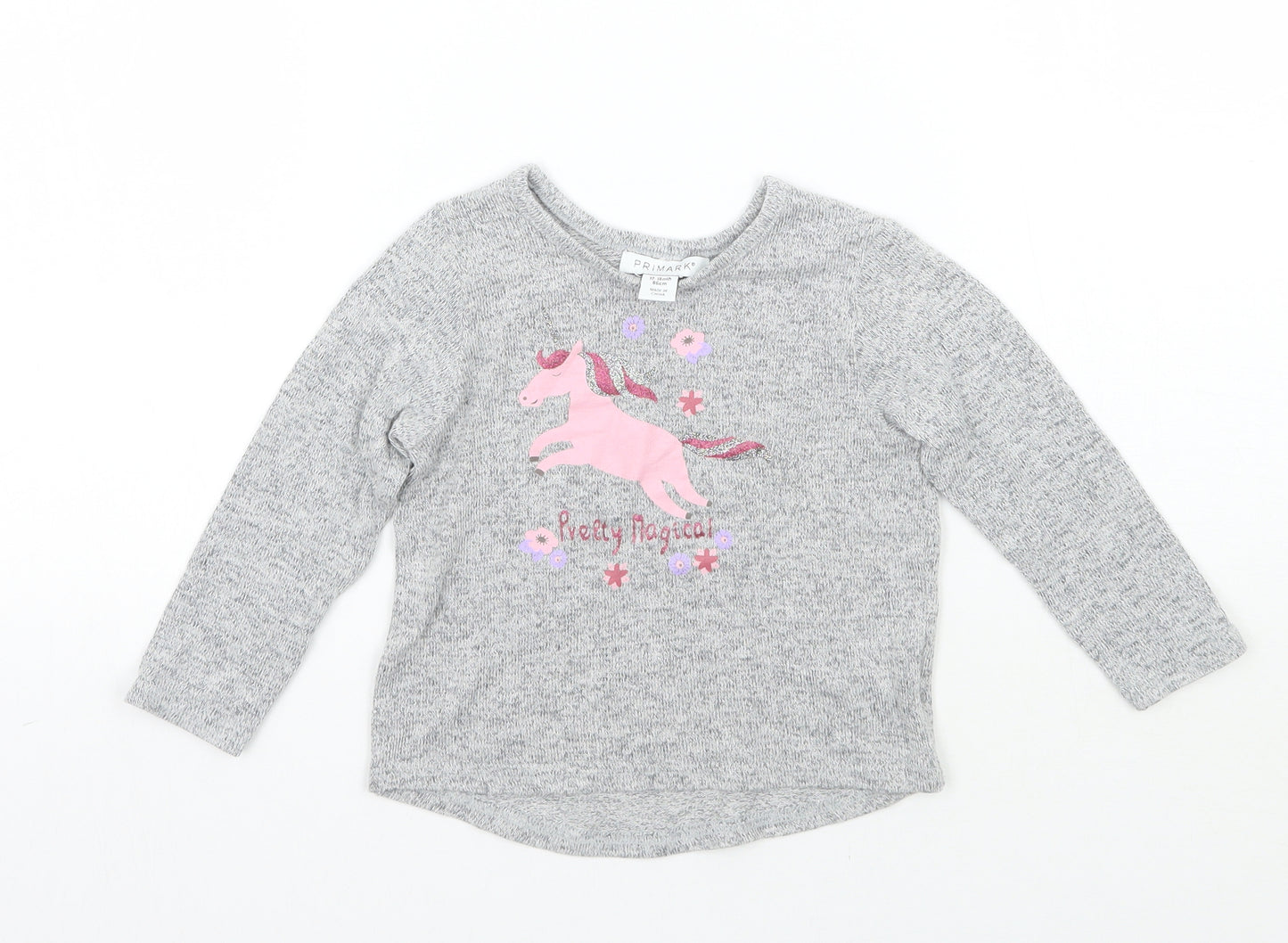 Primark Girls Grey Floral  Basic T-Shirt Size 12-18 Months