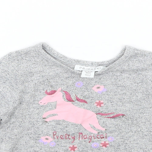 Primark Girls Grey Floral  Basic T-Shirt Size 12-18 Months