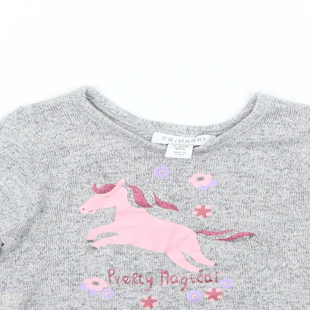 Primark Girls Grey Floral  Basic T-Shirt Size 12-18 Months