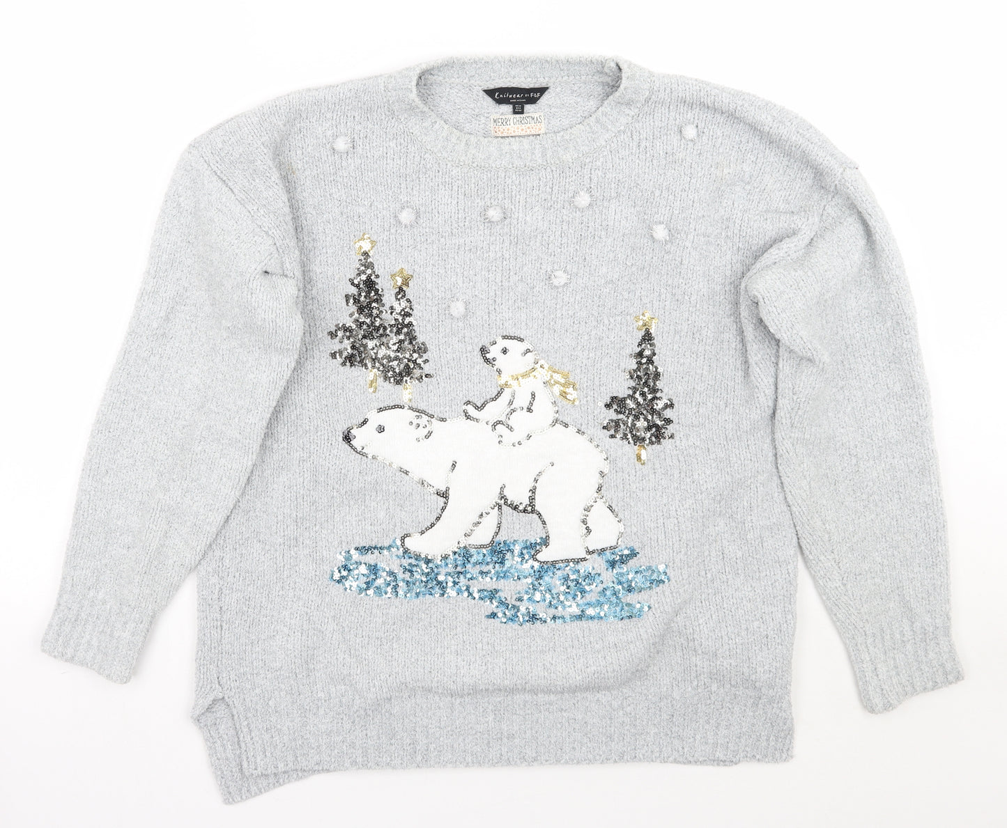 F&F Womens Grey   Pullover Jumper Size 12  - Christmas