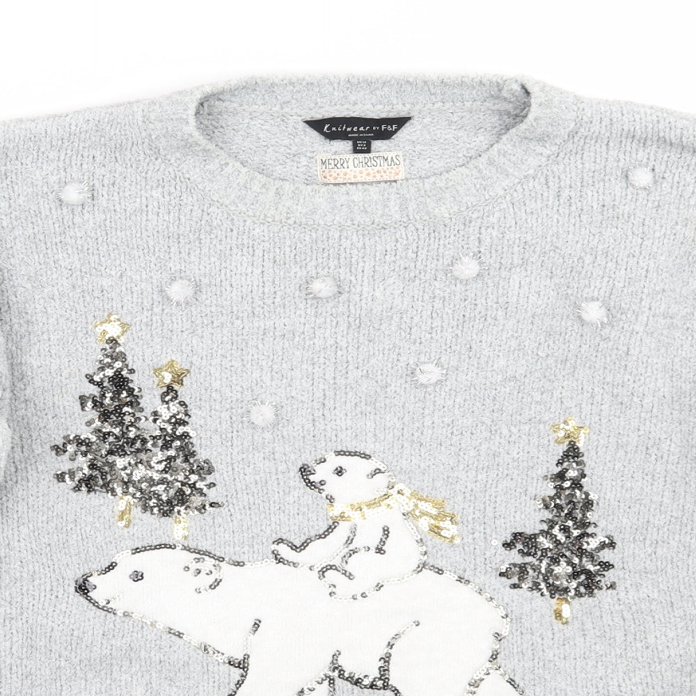 F&F Womens Grey   Pullover Jumper Size 12  - Christmas