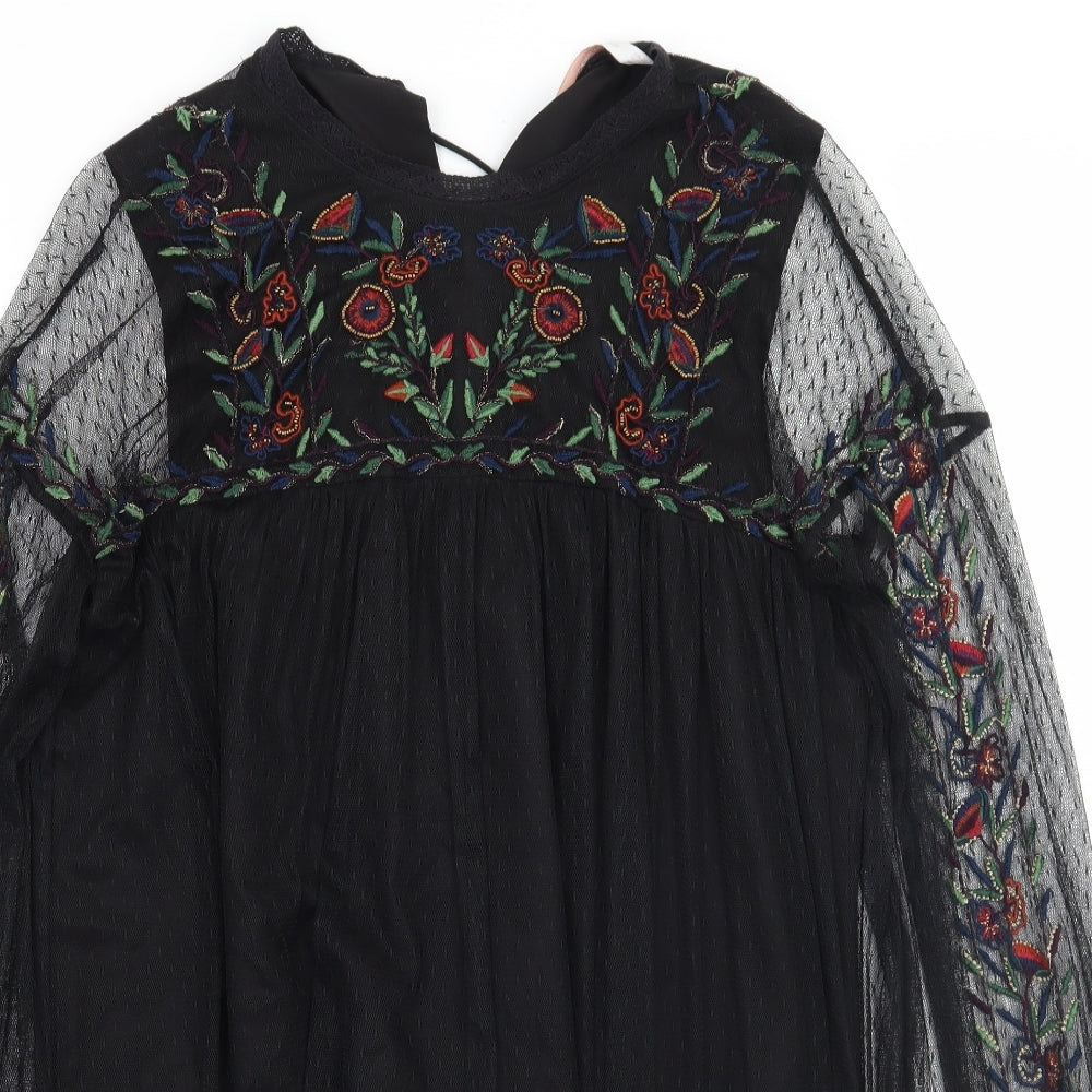 Zara Womens Black Floral  A-Line  Size M