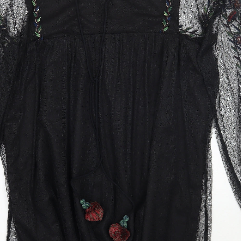 Zara Womens Black Floral  A-Line  Size M