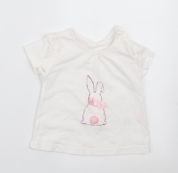 Matalan Girls Ivory Animal Print Basic T-Shirt Size 3-6 Months - Rabbit Logo