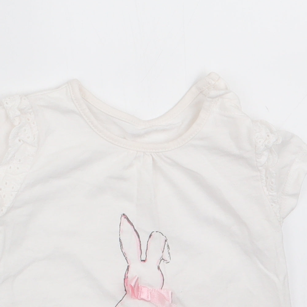 Matalan Girls Ivory Animal Print  Basic T-Shirt Size 3-6 Months  - Rabbit Logo