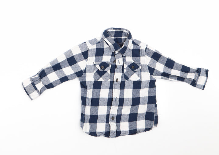 Mini Rebel Boys Blue Check Basic Button-Up Size 12-18 Months