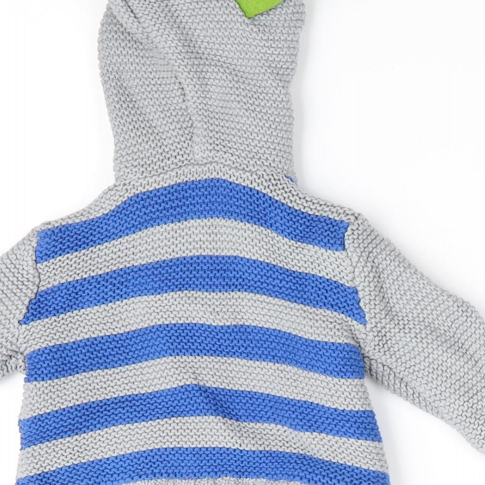 Ladybird Boys Grey Striped  Cardigan Jumper Size 0-3 Months  - Dragon Hood