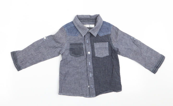 M&Co Boys Blue Basic Button-Up Size 12-18 Months