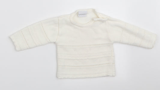 Front view of Dandelion girls’ ivory jumper, size 6-9, months