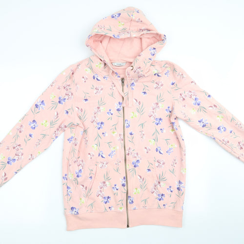 George Womens Pink Floral  Full Zip Hoodie Size 10