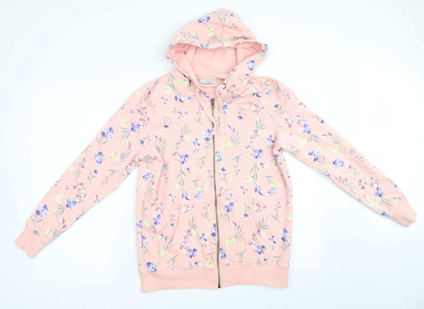 George Womens Pink Floral  Full Zip Hoodie Size 10