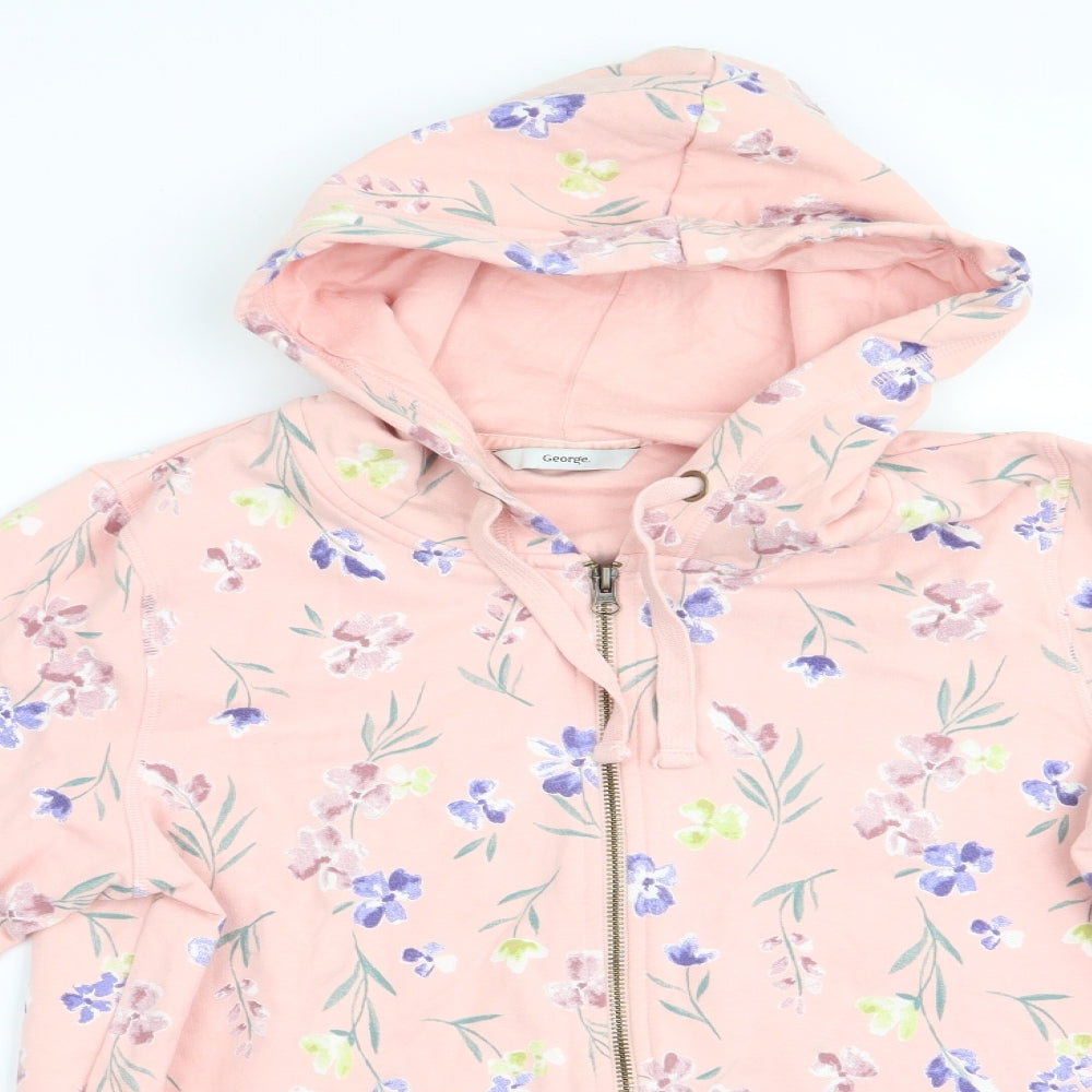 George Womens Pink Floral  Full Zip Hoodie Size 10