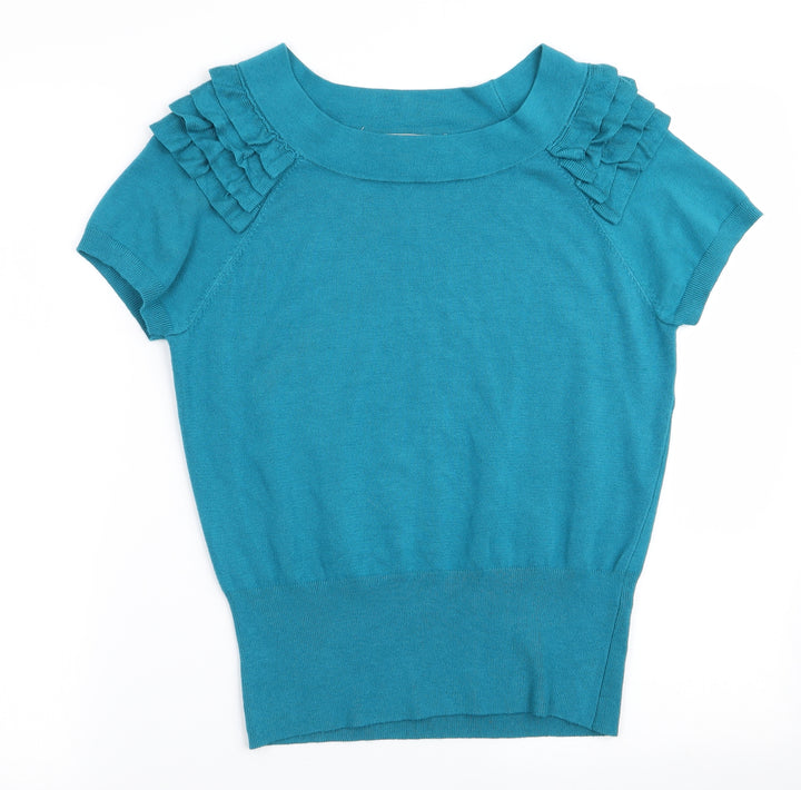Principles Womens Blue Pullover Jumper Size 14 - Ruffled shoulder detail