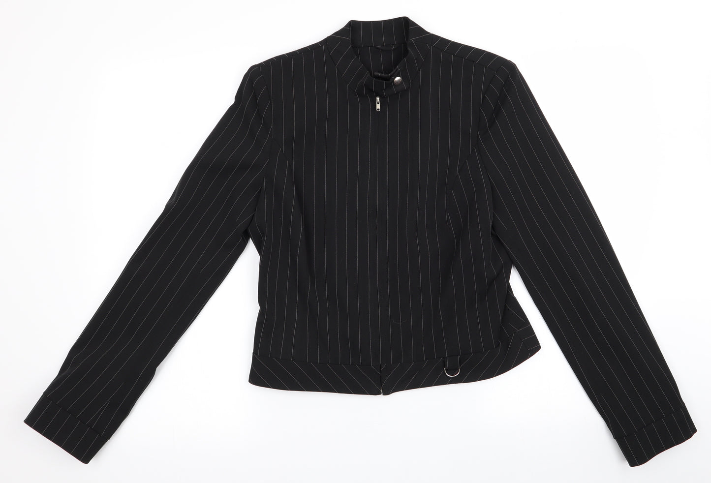 Finesse Womens Black Striped  Jacket  Size 10  - Mandarin Collar
