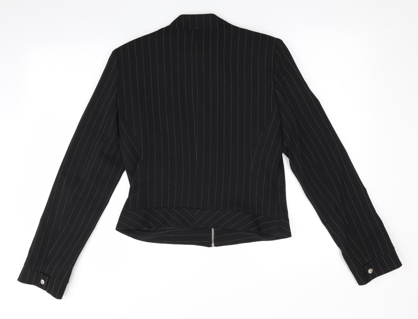 Finesse Womens Black Striped  Jacket  Size 10  - Mandarin Collar