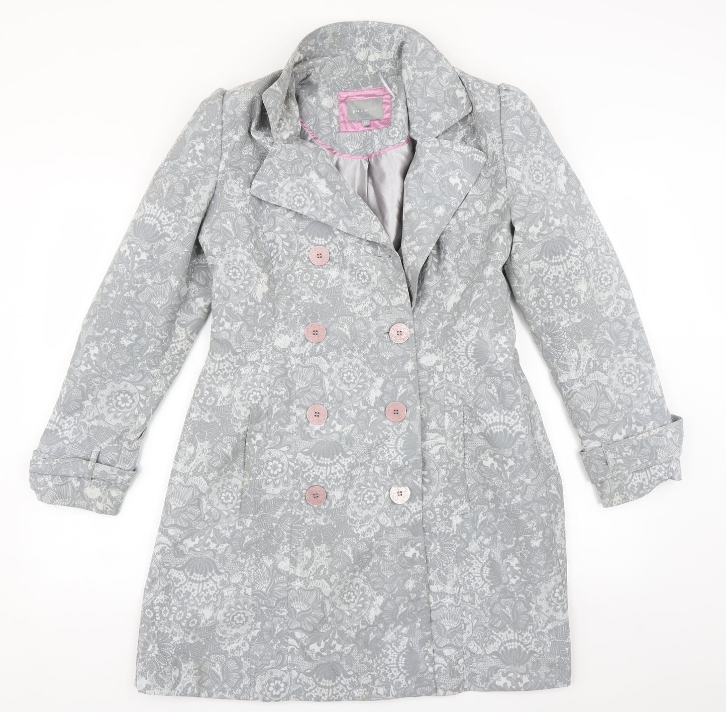 Per Una Womens Grey Paisley  Overcoat Coat Size 12