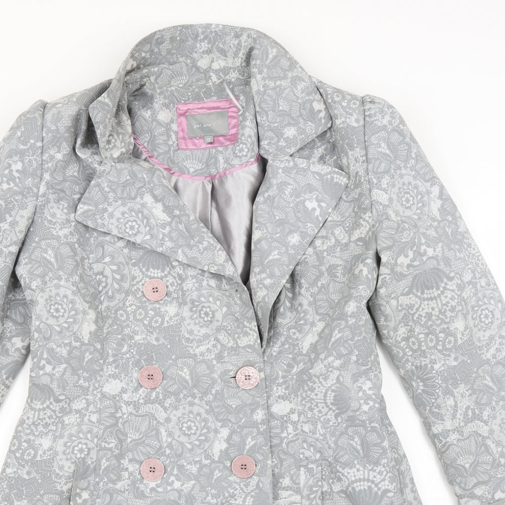 Per Una Womens Grey Paisley  Overcoat Coat Size 12