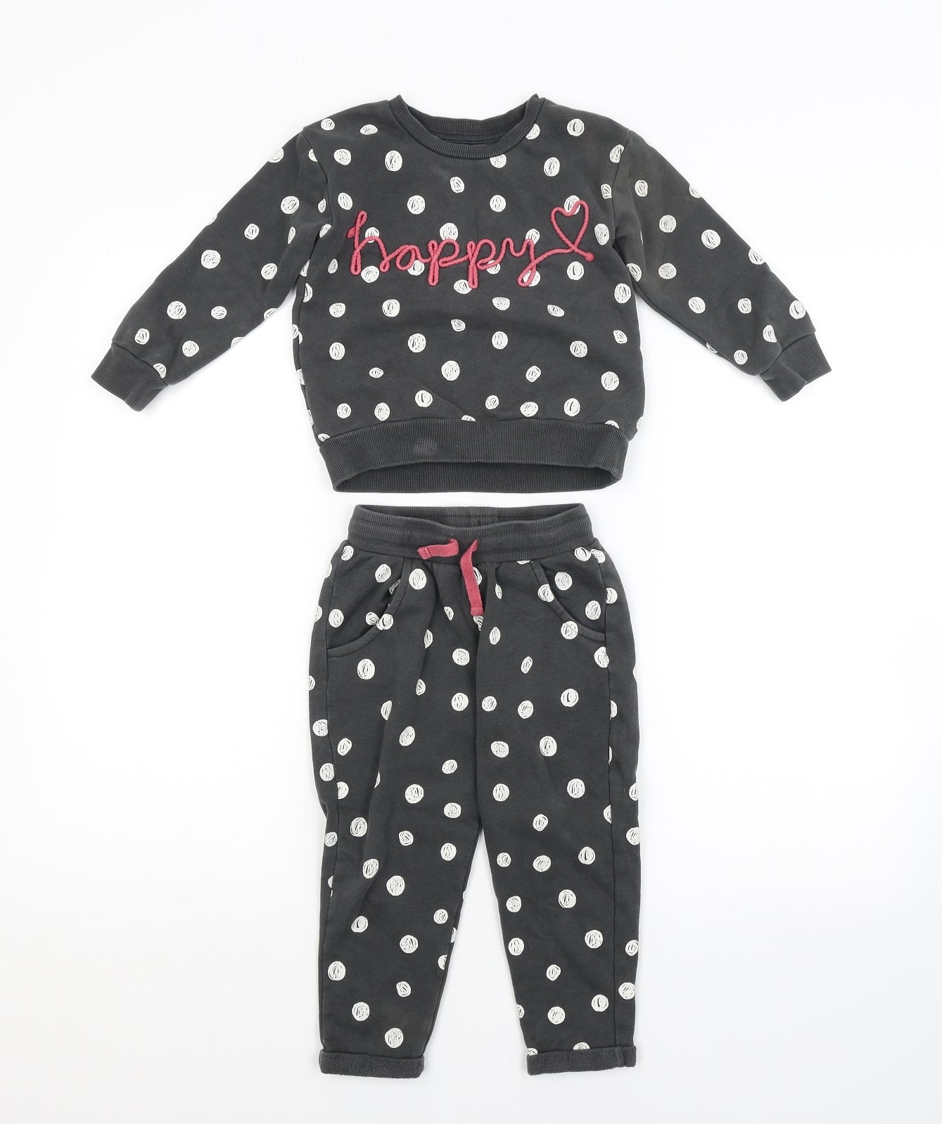 Nutmeg Girls Grey Spotted  Trousers Outfit/Set Size 2-3 Years  - HAPPY