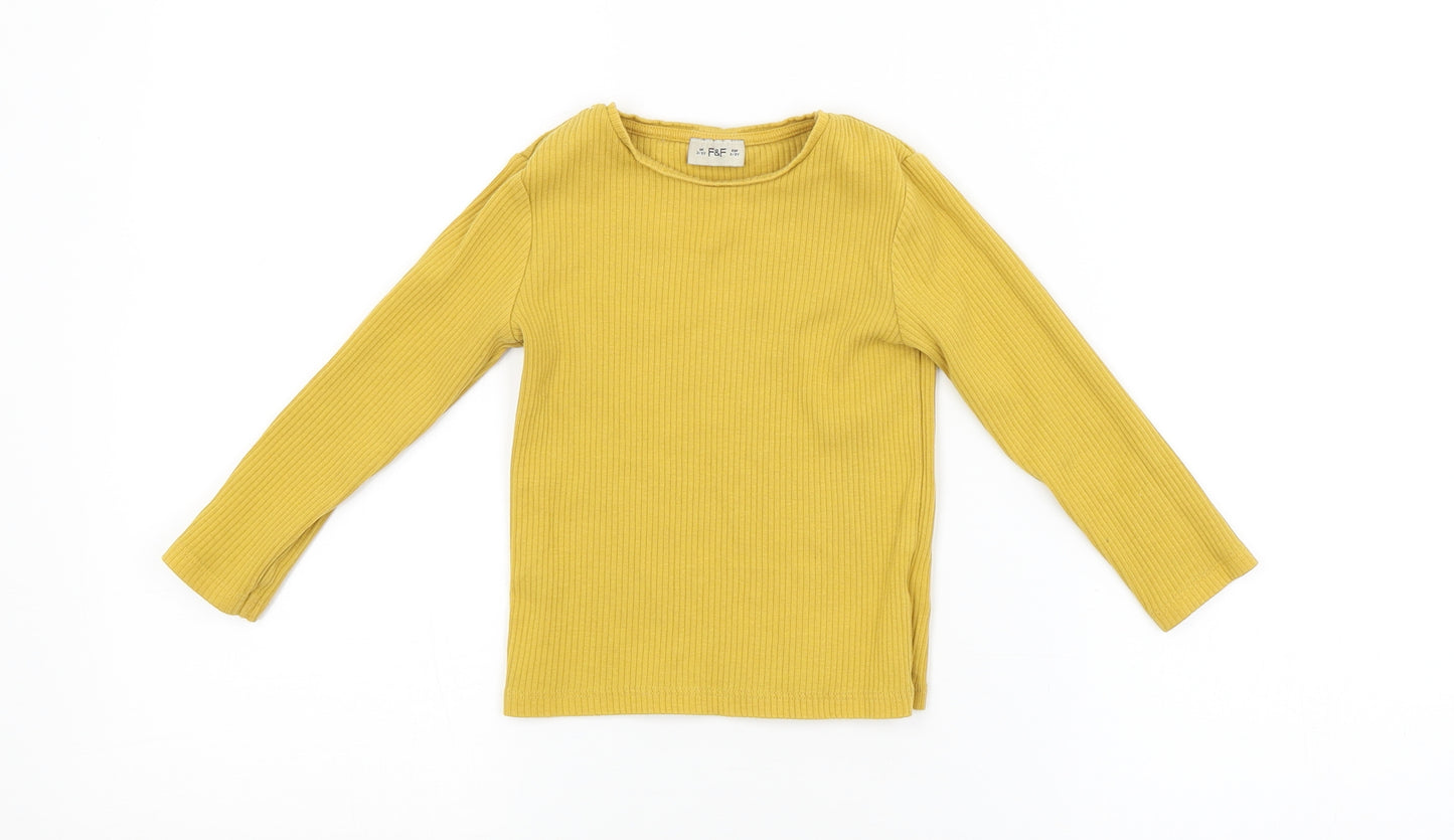 F&F Girls Yellow Striped  Pullover Jumper Size 2-3 Years