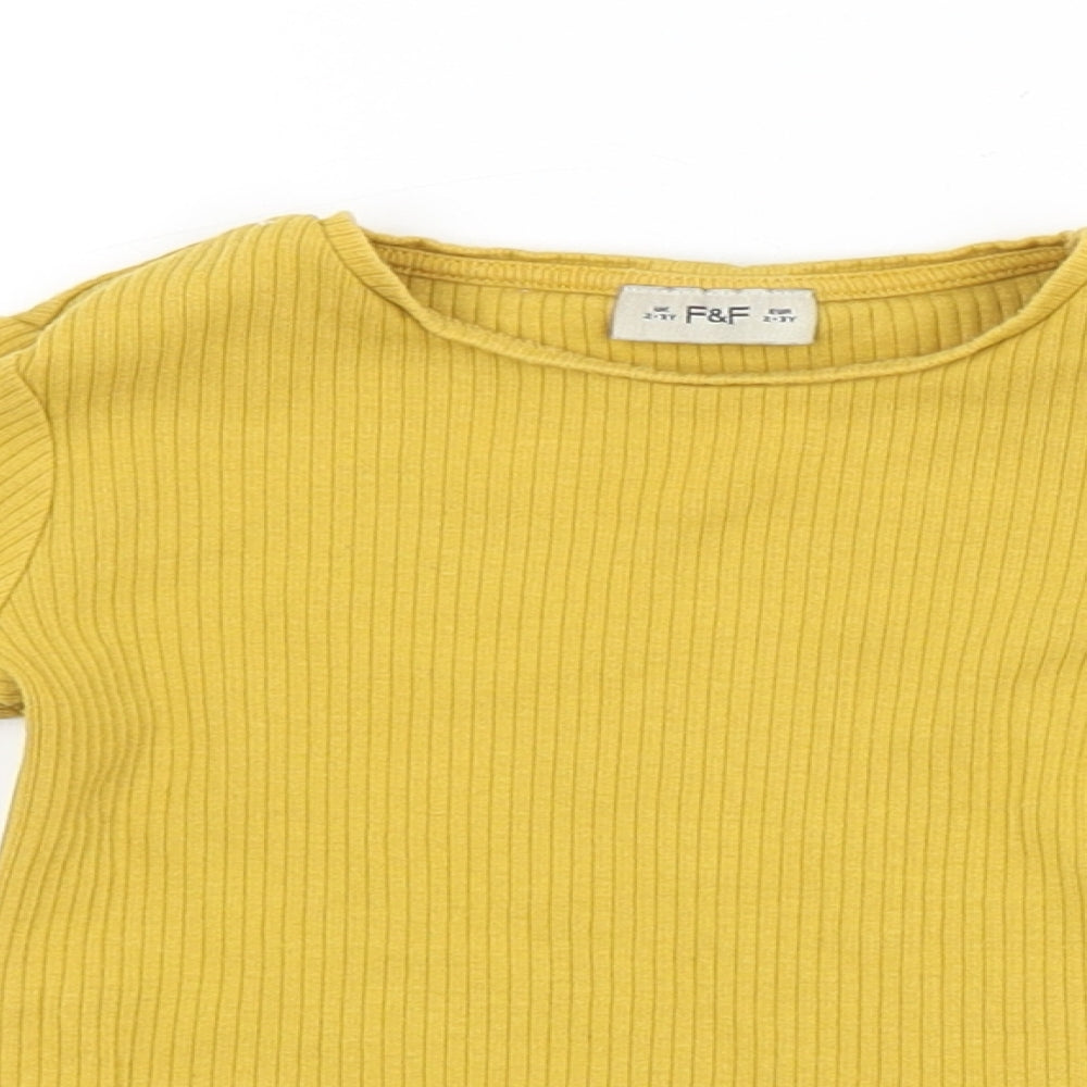 F&F Girls Yellow Striped  Pullover Jumper Size 2-3 Years