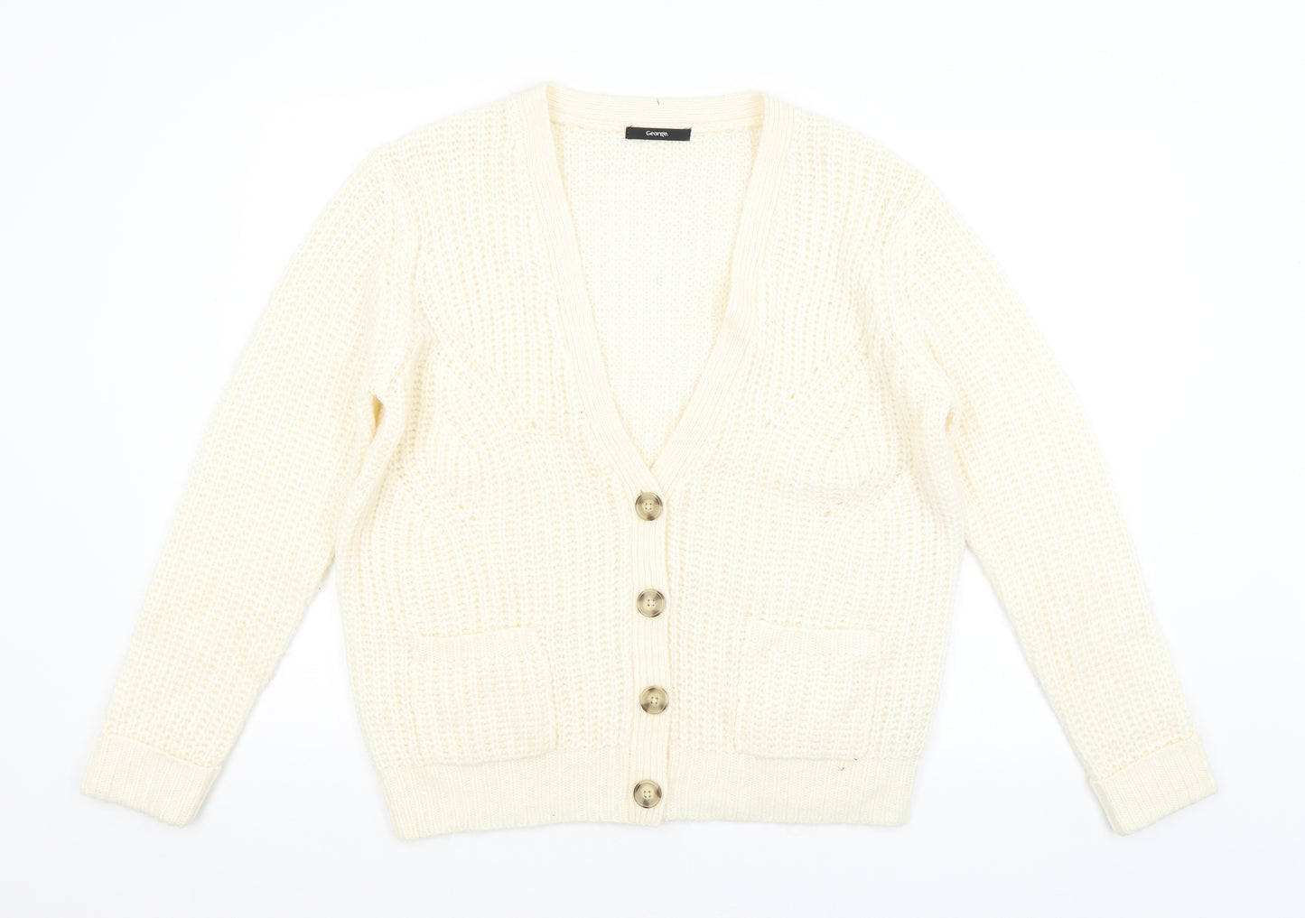 George Womens Beige Check  Cardigan Jumper Size 14