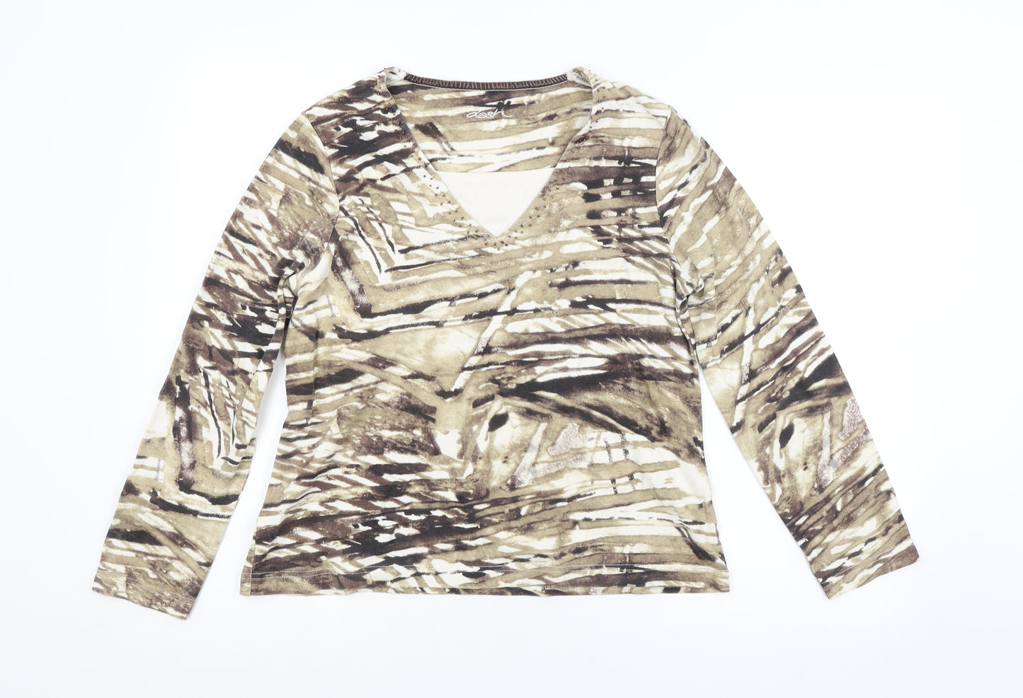 DASH Womens Beige Animal Print  Basic Blouse Size 14