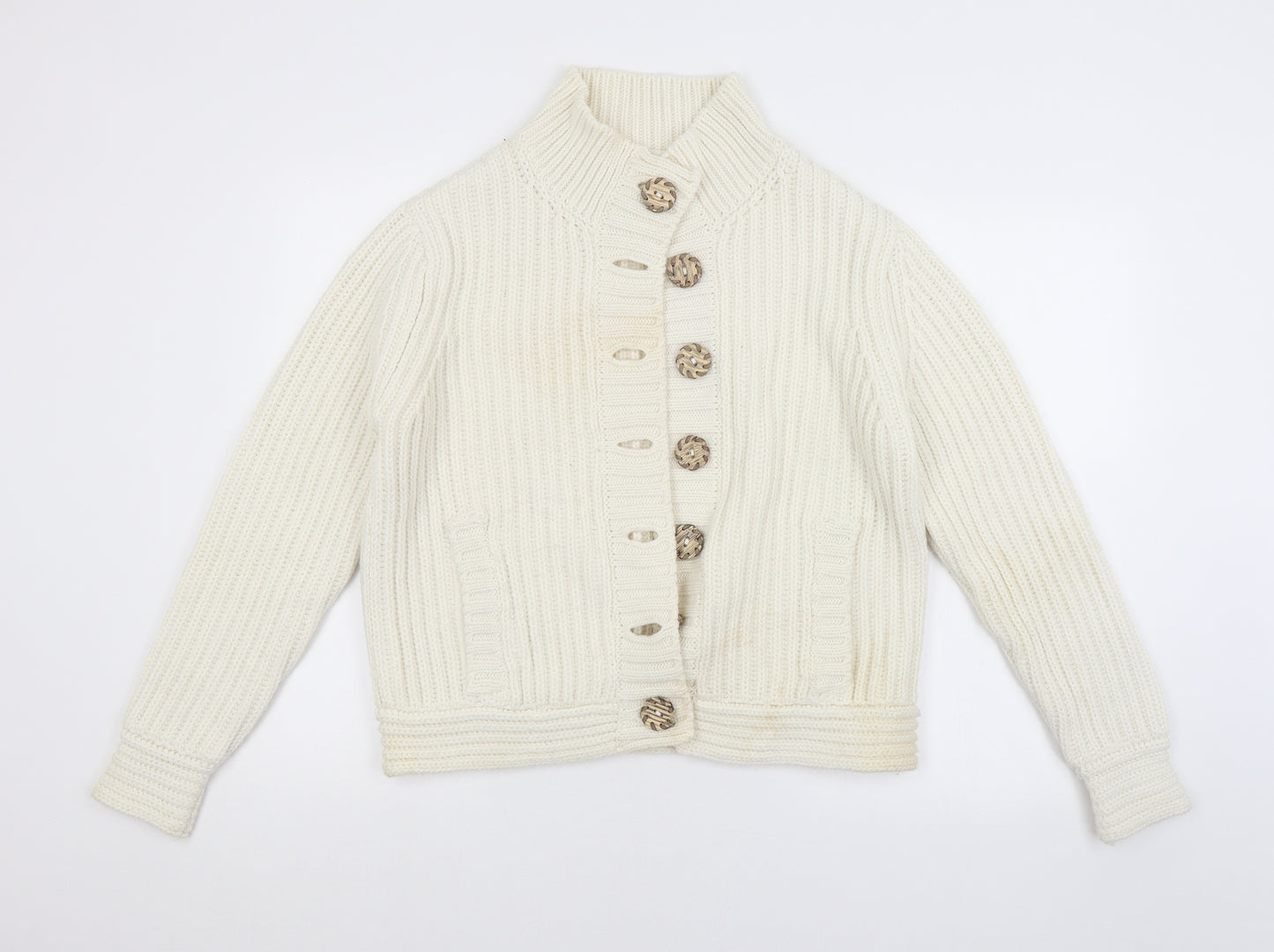 M&S Womens White Striped  Cardigan Jumper Size L