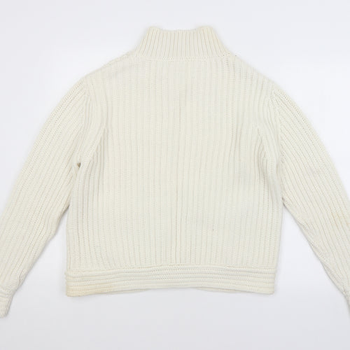 M&S Womens White Striped  Cardigan Jumper Size L