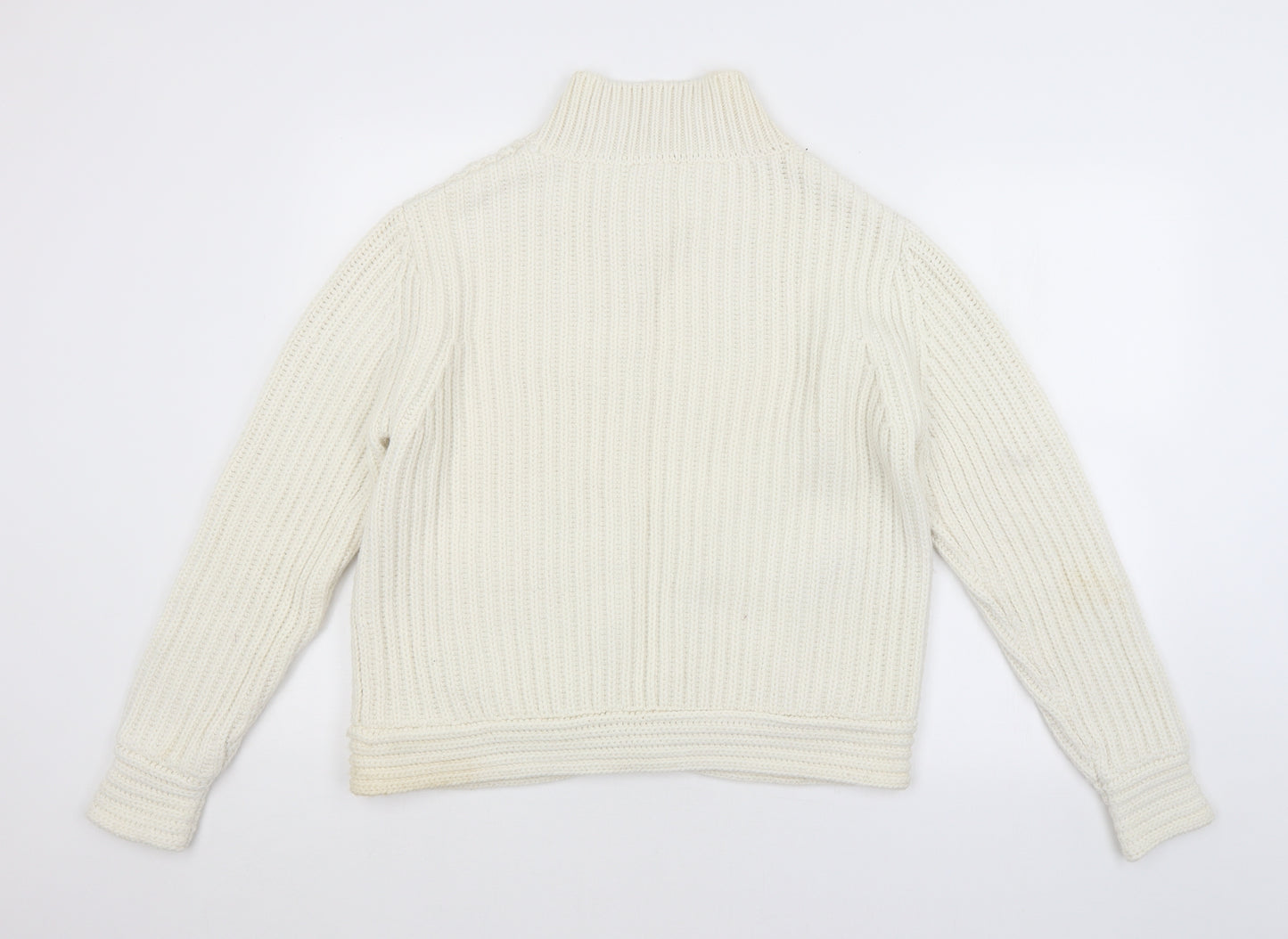 M&S Womens White Striped  Cardigan Jumper Size L