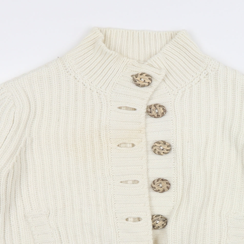 M&S Womens White Striped  Cardigan Jumper Size L