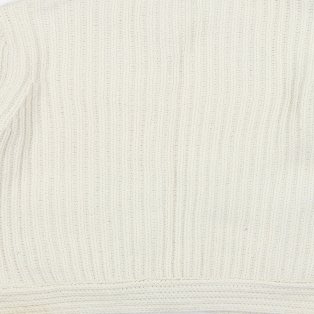 M&S Womens White Striped  Cardigan Jumper Size L