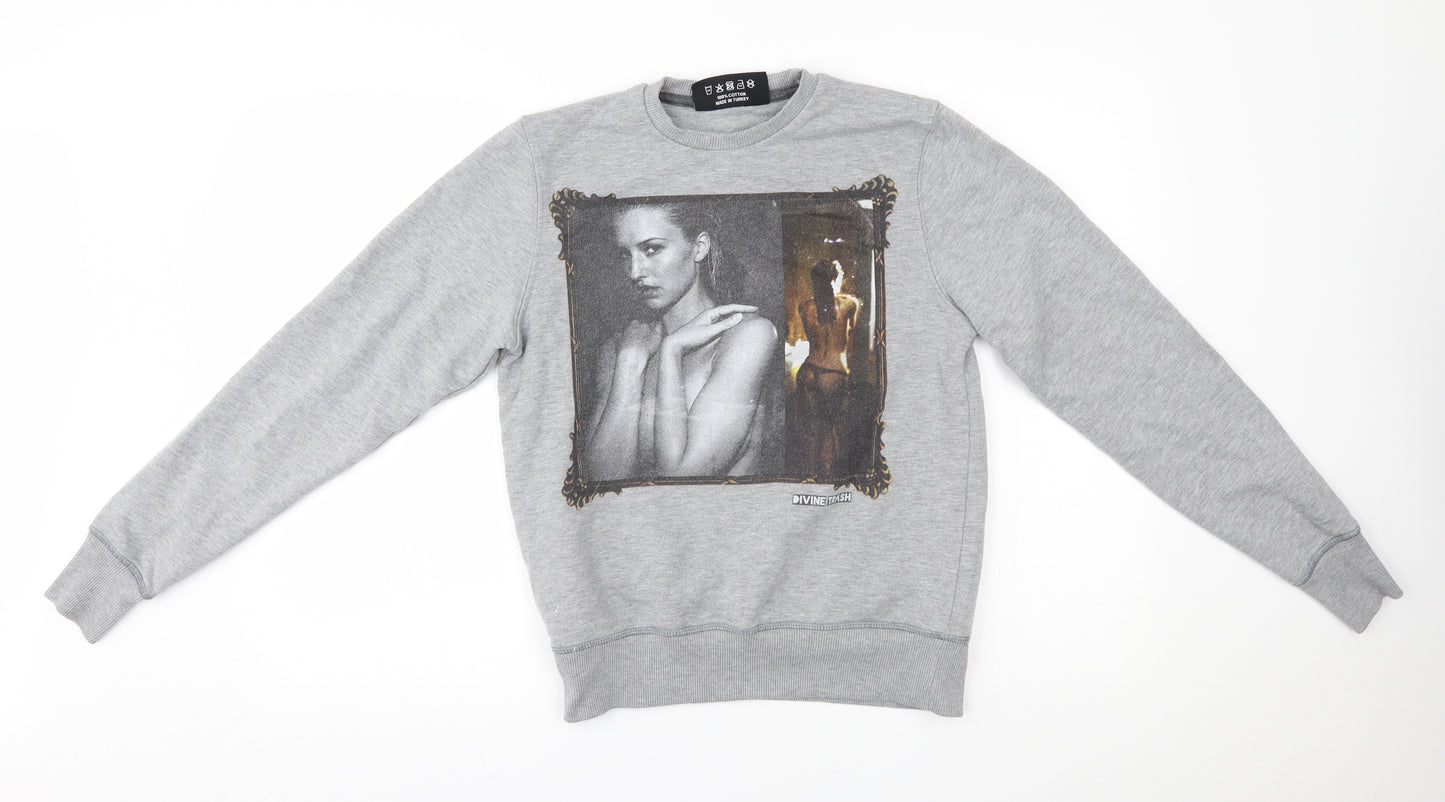 DIvine trash Mens Grey   Pullover Sweatshirt Size XS