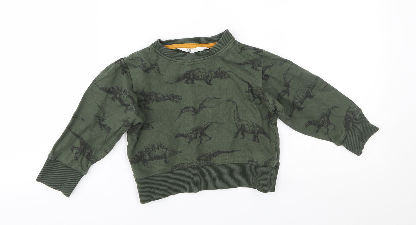 H&M Boys Green   Pullover Jumper Size 2-3 Years  - dino pattern