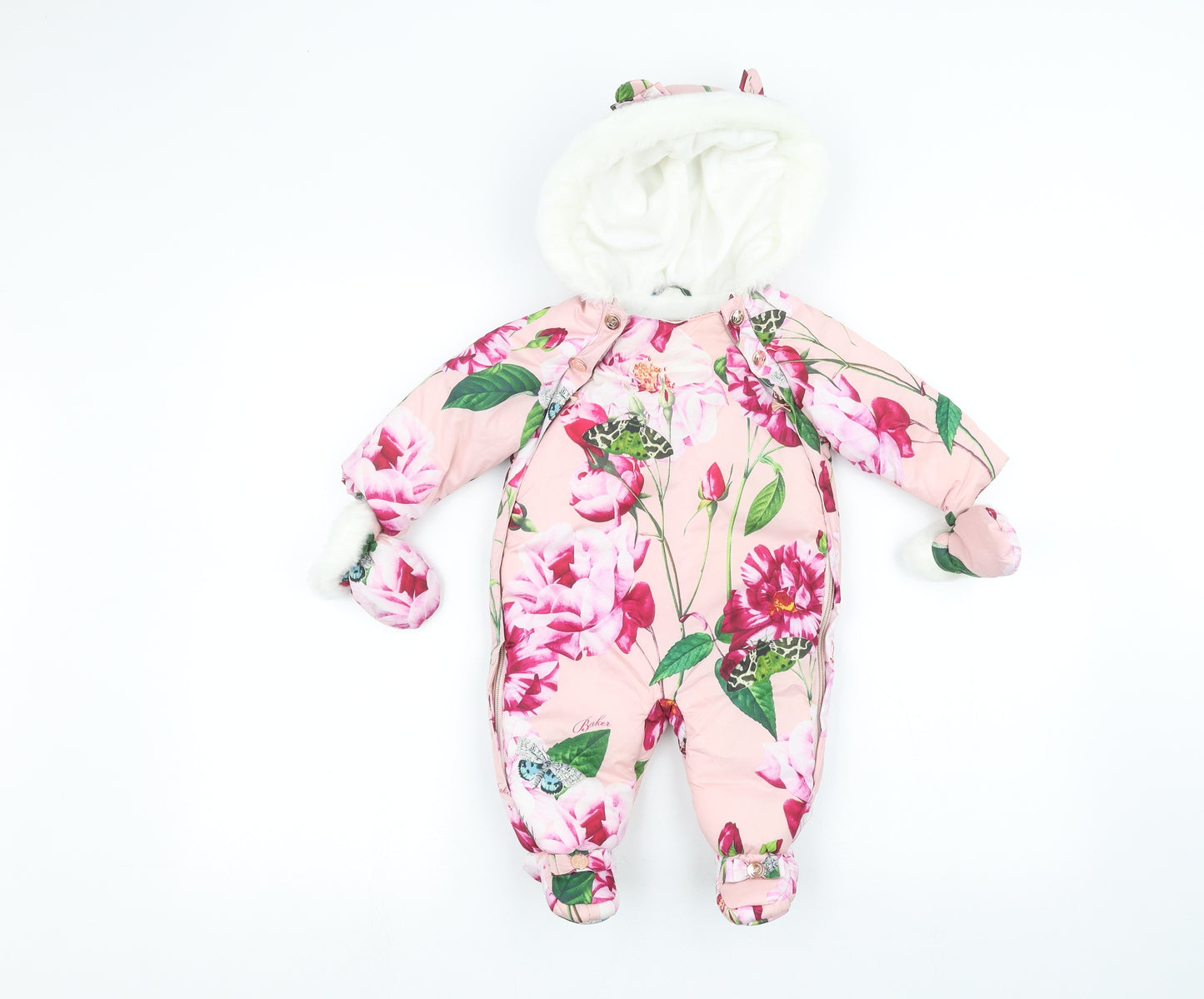 Ted Baker Baby Pink Floral  Basic Coat Snowsuit Size 3-6 Months
