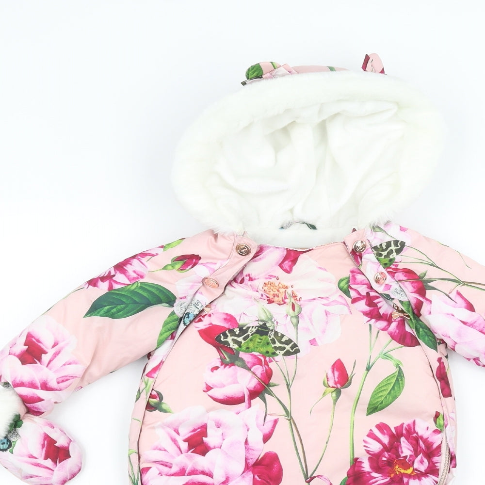 Ted Baker Baby Pink Floral  Basic Coat Snowsuit Size 3-6 Months