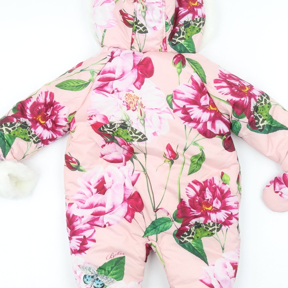 Ted Baker Baby Pink Floral  Basic Coat Snowsuit Size 3-6 Months