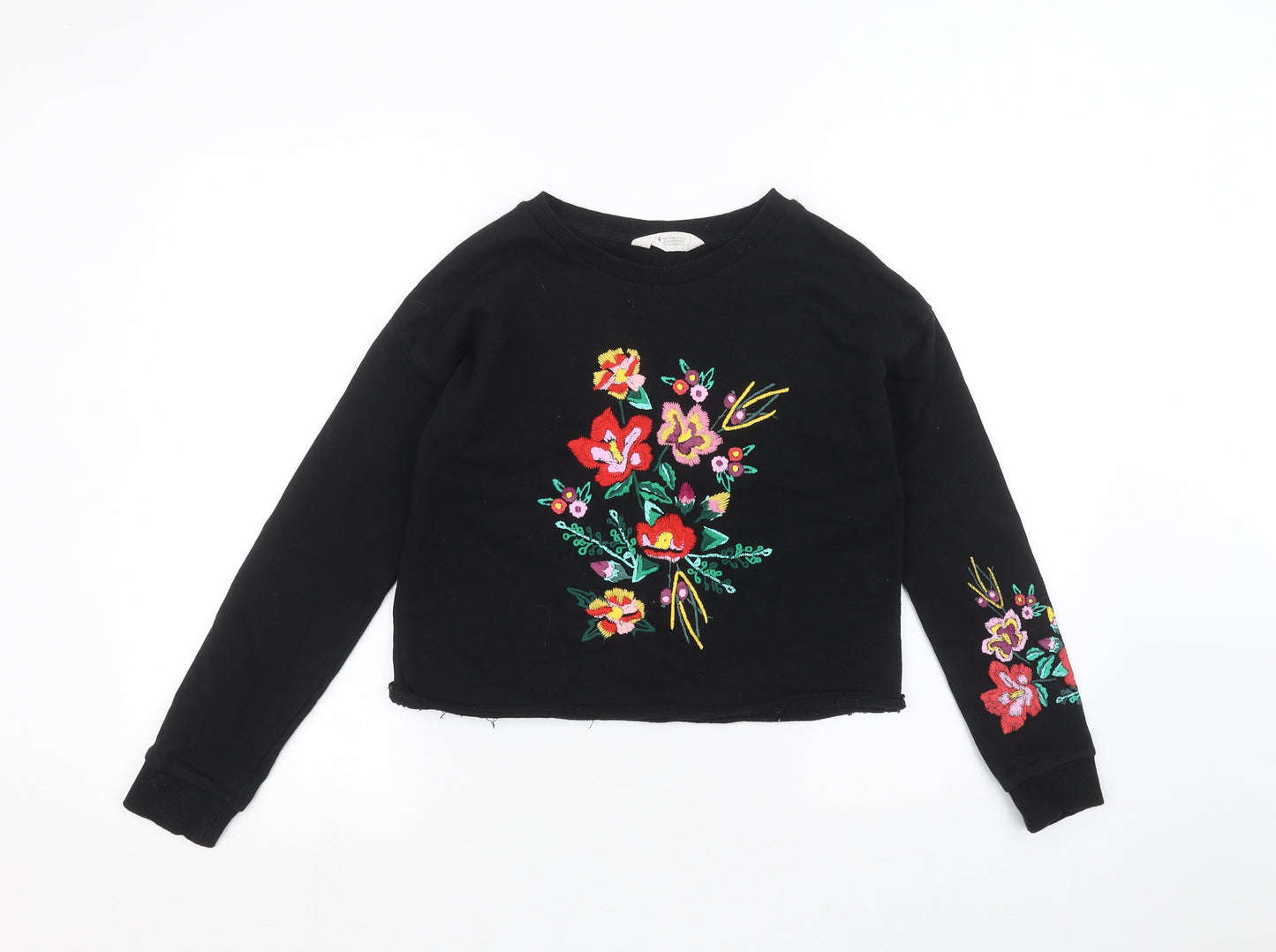 H&M Girls Black Floral  Pullover Jumper Size 12-13 Years