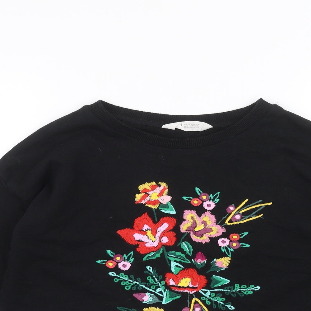 H&M Girls Black Floral  Pullover Jumper Size 12-13 Years