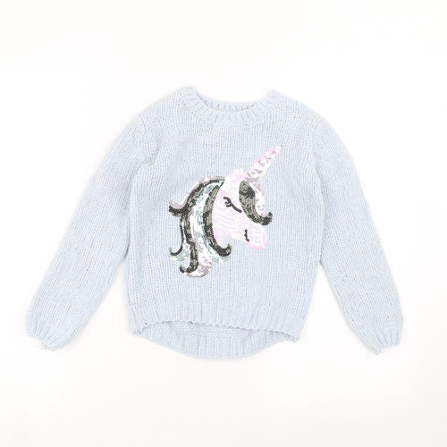 Primark Girls Blue   Pullover Jumper Size 6-7 Years  - unicorn