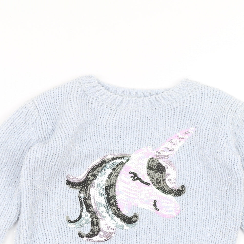 Primark Girls Blue   Pullover Jumper Size 6-7 Years  - unicorn