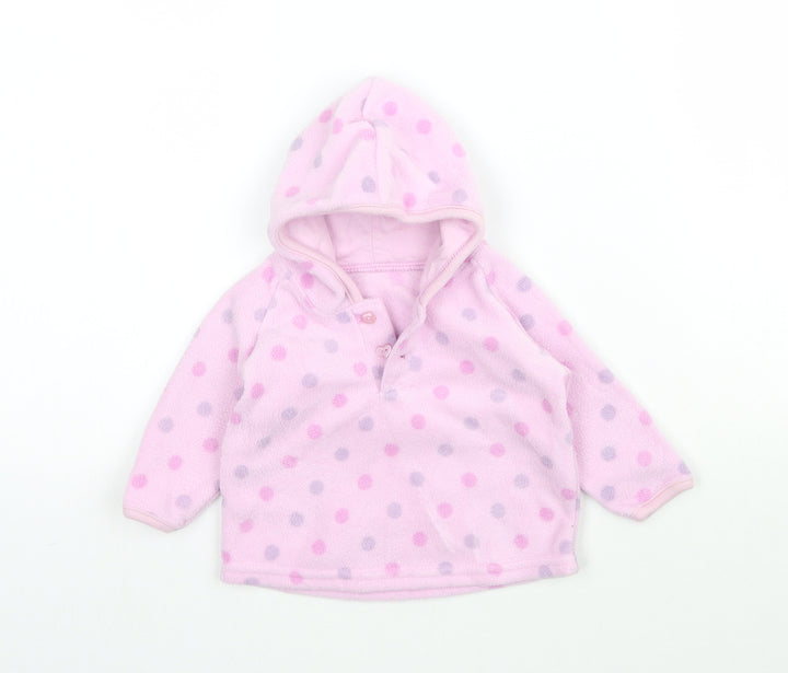 Marks and Spencer Girls Pink Polka Dot Fleece Pullover Jumper Size 3-6 Months  - Hoodie