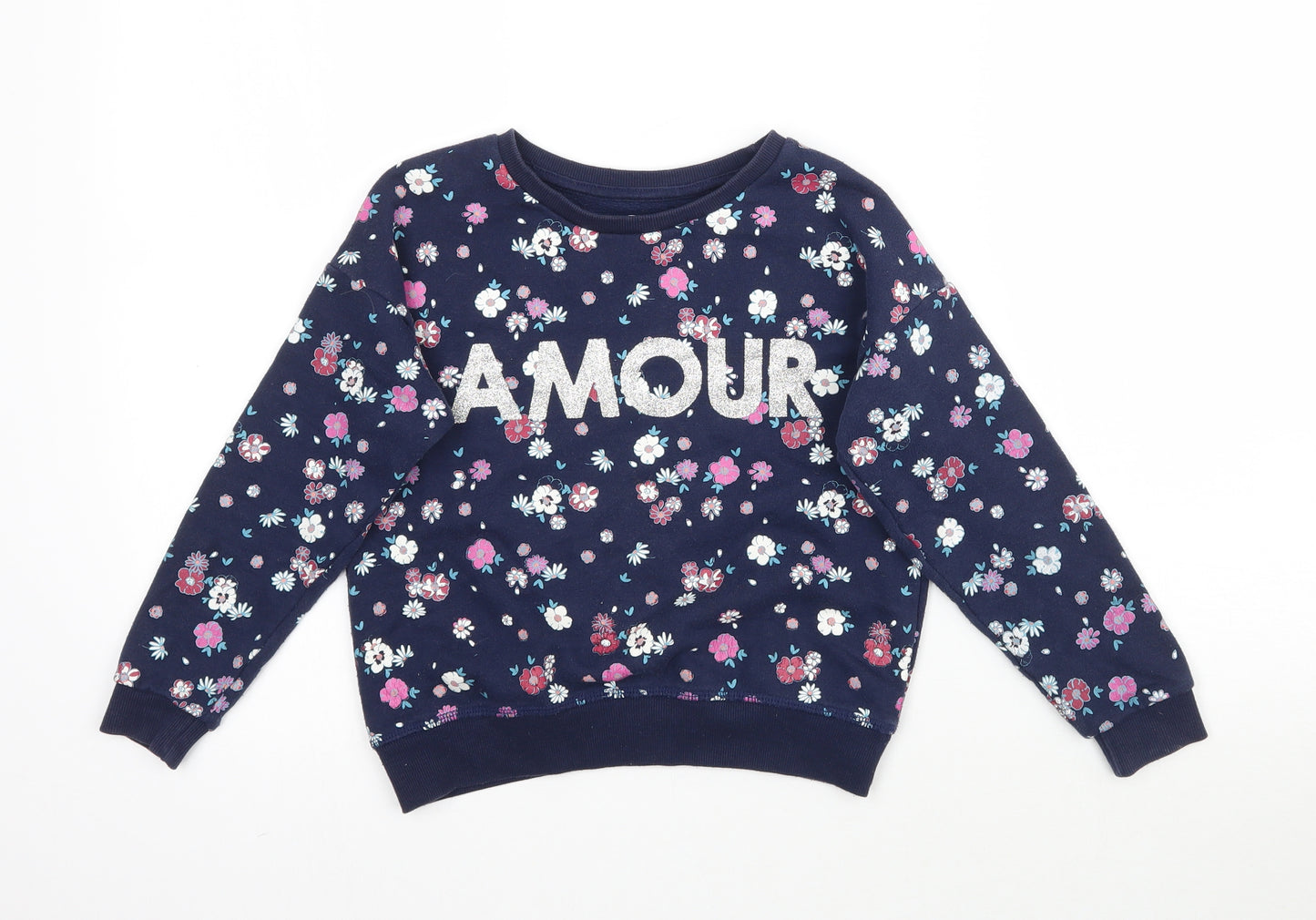 Primark Girls Blue Floral  Pullover Sweatshirt Size 6-7 Years  - Amout