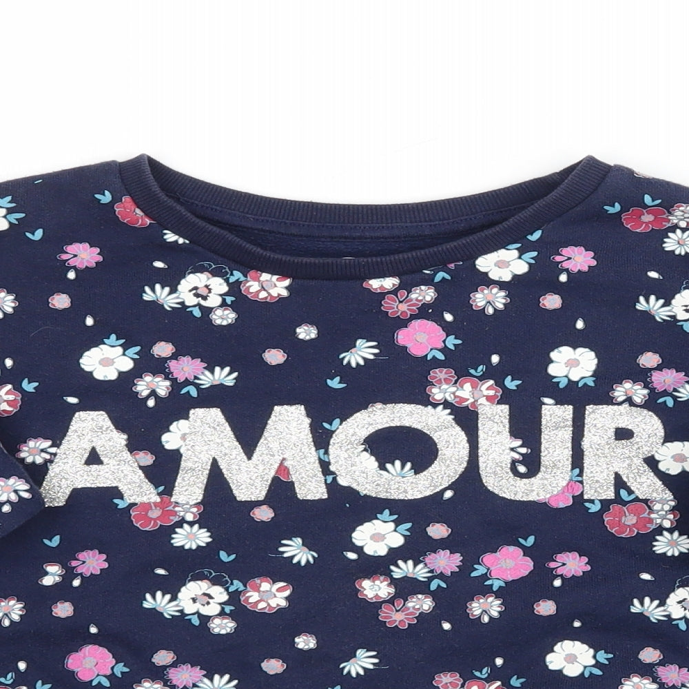Primark Girls Blue Floral  Pullover Sweatshirt Size 6-7 Years  - Amout