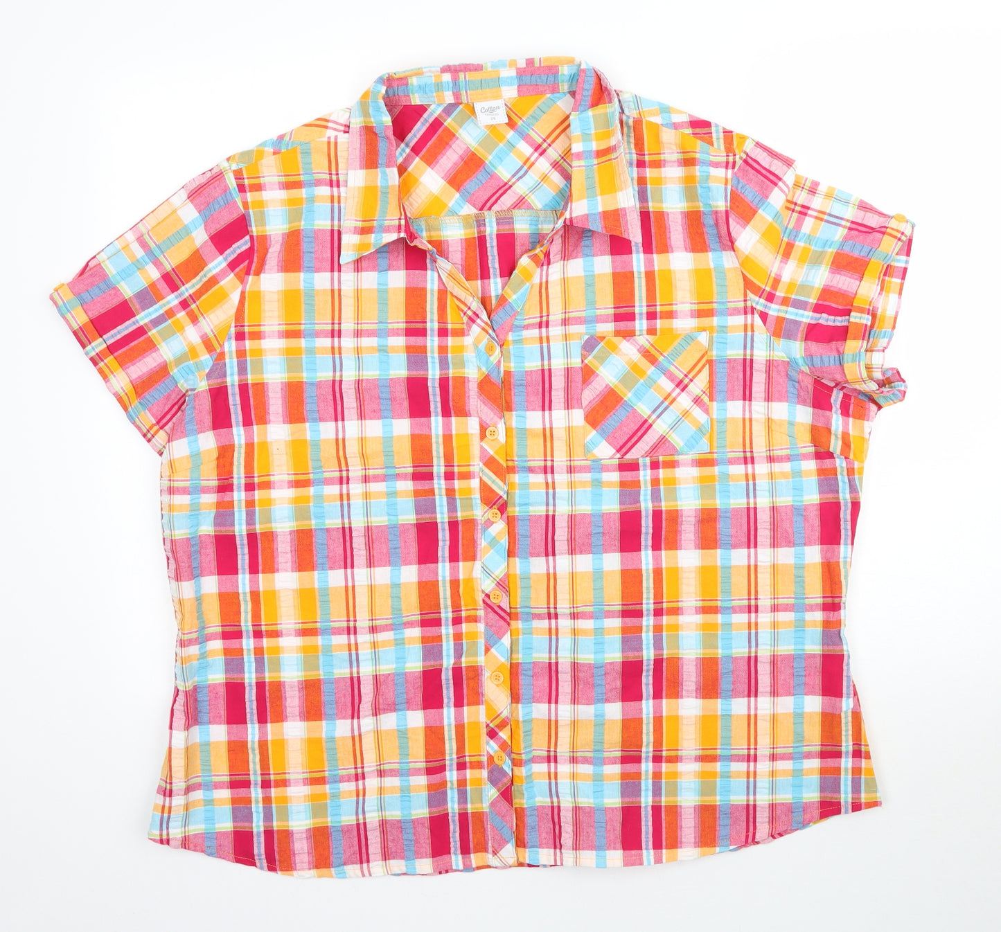 Cotton Traders Womens Multicoloured Plaid  Basic Button-Up Size 24