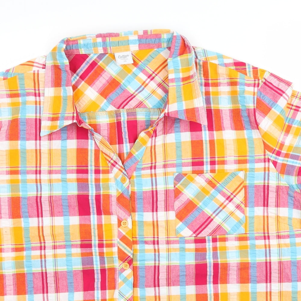 Cotton Traders Womens Multicoloured Plaid  Basic Button-Up Size 24