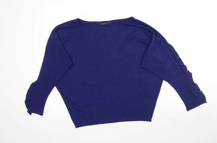 Dorothy Perkins Womens Blue Knit Pullover Jumper Size 12 - Ruffle Sleeve