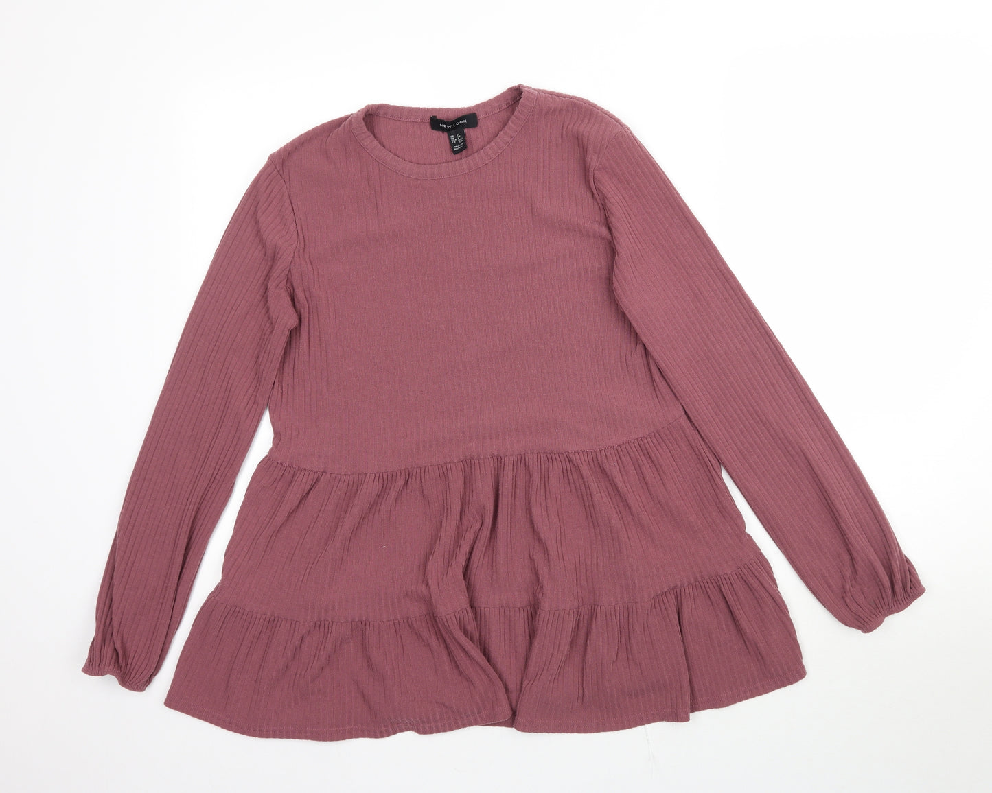 New Look Womens Pink   Basic T-Shirt Size 12  - Ribbed Peplum